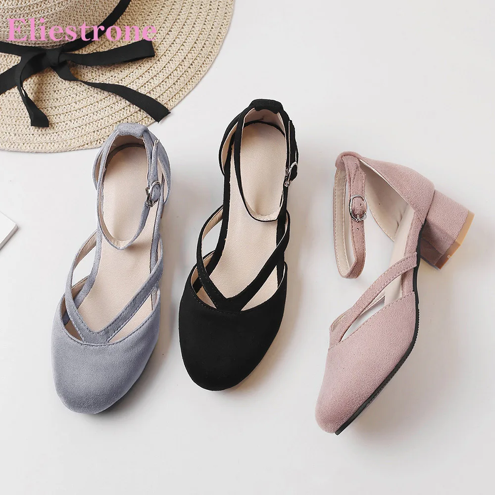 

Brand New Summer Comfortable Black Gray Women Office Sandals Chunky Heels Lady School Shoes S258 Plus Big Small Size 11 30 43 48