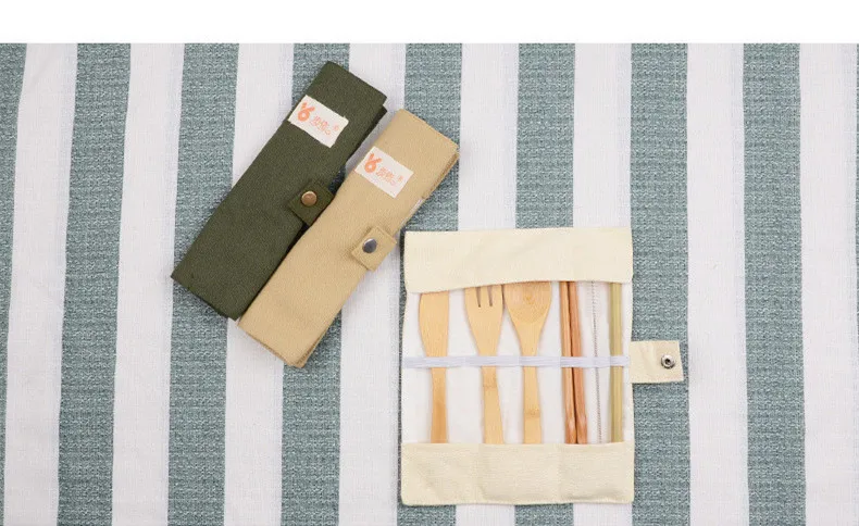 6 шт бамбуковые экологически чистые столовые приборы набор с тканевой сумкой ложка палочки вилка набор соломинок для путешествий портативный безопасный ланч набор