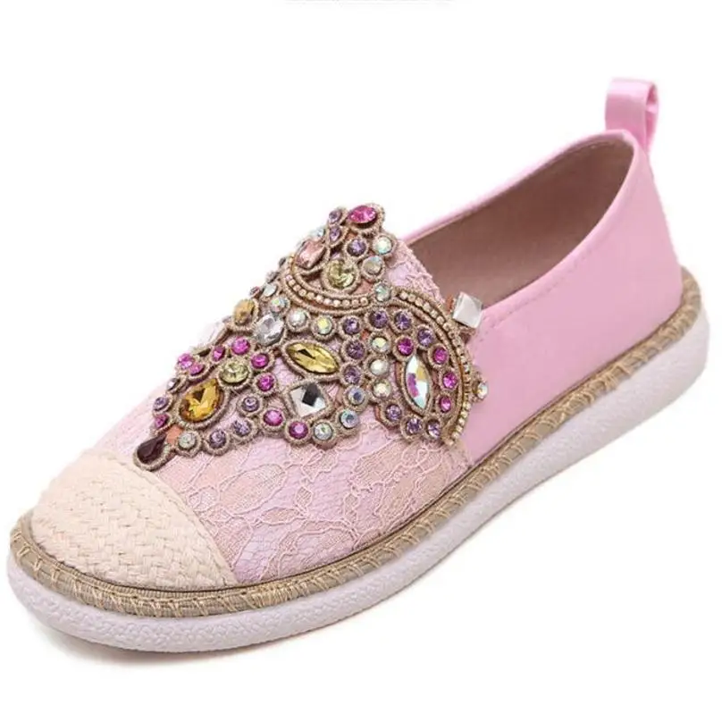 Spring Autumn Women Casual Flat Shoes Gem Round Toe loafers Fisherman Espadrilles Woman lazy Hemp Rope