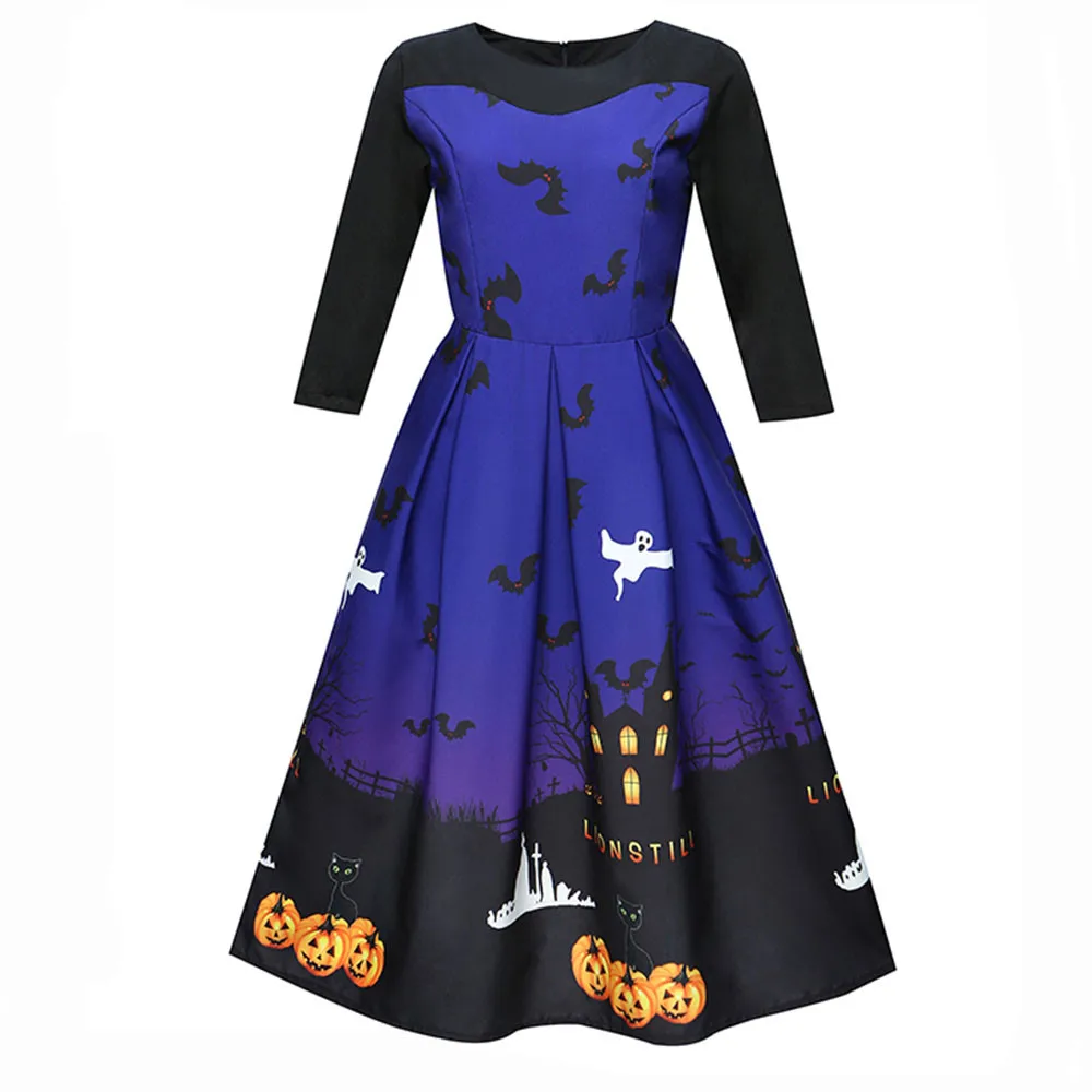 Women Halloween Printing Three Quarter Casual Evening Party Prom Swing