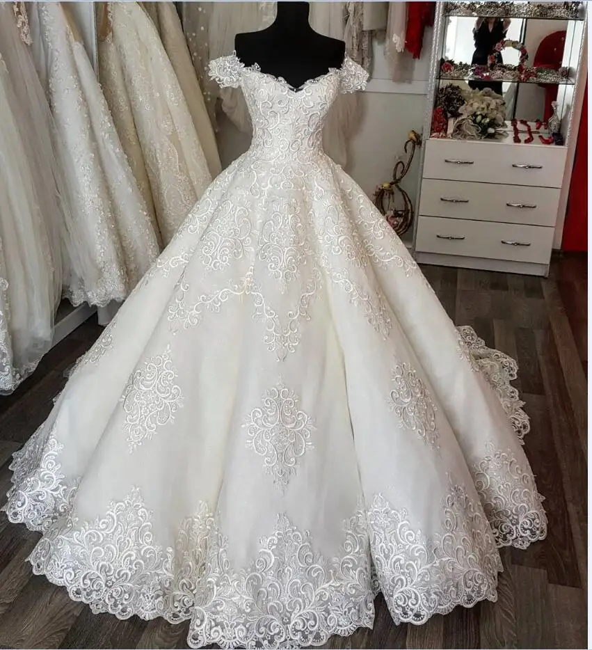Charming 3D Embroidery Appliques Princess Women Bridal Gown Robe De Mariee Lace-Up Off Shoulder Luxury Wedding Dress 2021 WD189 | Свадьбы и