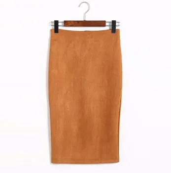 

Saia Longa Faldas Europe Cotton And America Real 2019 New Style Womens Solid Color Split Fork Deerskin High Waist Bag Hip Skirt
