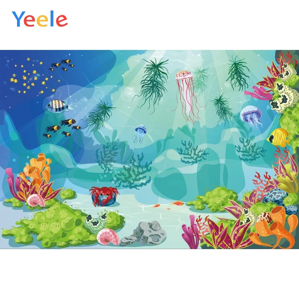 

Yeele Vinyl Fish Plants Mermaid Shark Ocean Birthday Party Photography Backdrop Children Photographic Background Photo Studio
