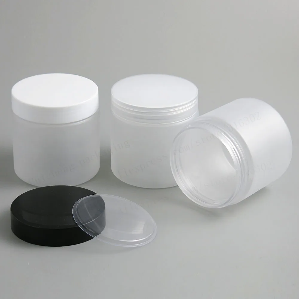 

6.66 oz Frost Large Refillable PET Plastic jar with plastic cap 200ml 200cc Empty Cosmetic Containers pot Shampoo Jars 20pcs