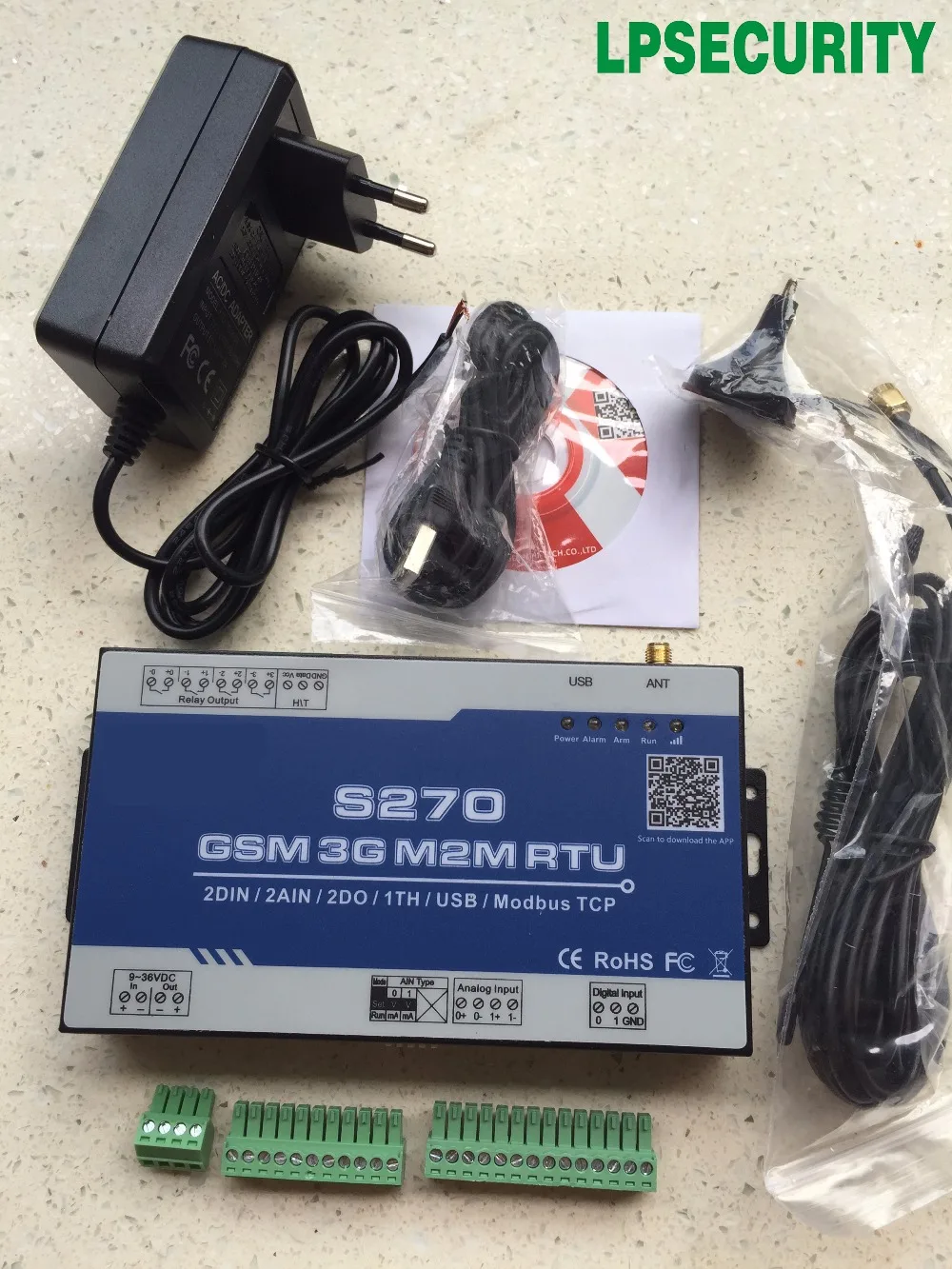 S270 M2M GSM/GPRS RTU Управление; с 2 цифровых+ 2 аналоговых входа+ 1 температуры и влажности вход+ 2 реле Управление выходы