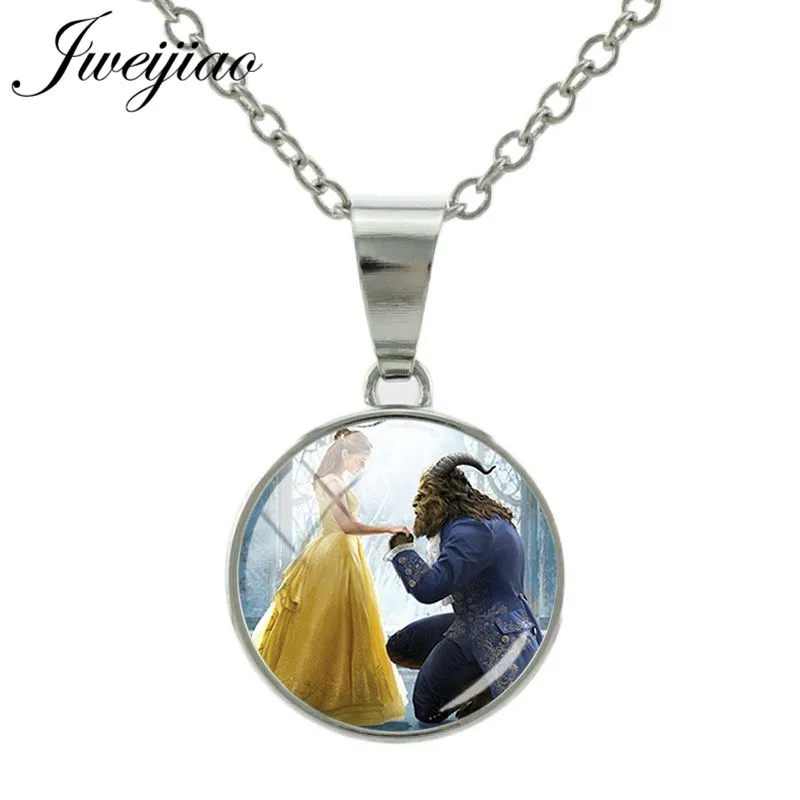 

JWEIJIAO Metal Snap Button Prince Princess Necklace Round Glass Photo Cabochon Necklaces Jewelry Gift For Kids CT12