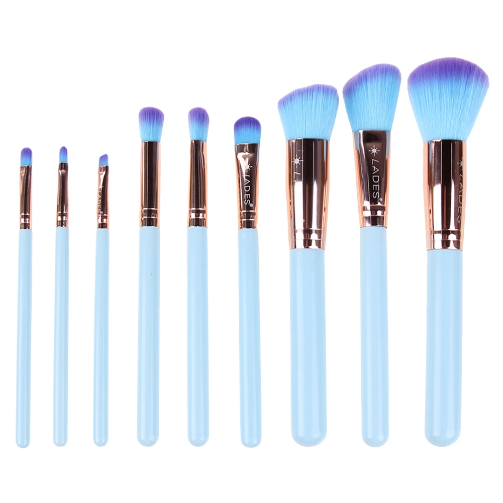 9Pcs Blue Face Makeup Brushes Eye Shadow Concealer Highlighting