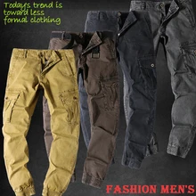 18Men's Cargo Длинные обтягивающие узкие брюки с карманами Тонкий хлопковый военный комбинезон на открытом воздухе высококачественные брюки плюс размер Jogger