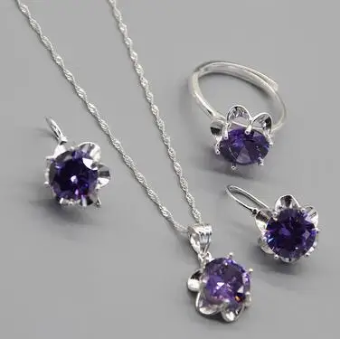 

free shipping 1 set special design S925 silver with zircon necklace 925 silver colorful zircon necklace set 6 colors choice