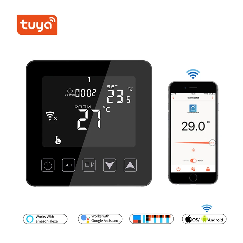 Термостат Wi-Fi пульт дистанционного управления отрицательный ЖК-дисплей цифровой сенсорный экран регулятор температуры для электрического нагрева 16A умный дом TUYA - Цвет: Black