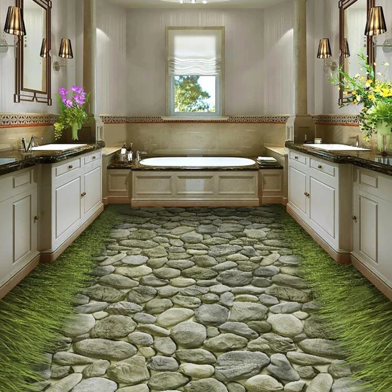 Pvc Wallpaper 3d Stereo Stone Road Grass Floor Mural Self-adhesive  Waterproof Bathroom Kitchen Tiles Floor Sticker 3d Home Decor - Wallpapers  - AliExpress