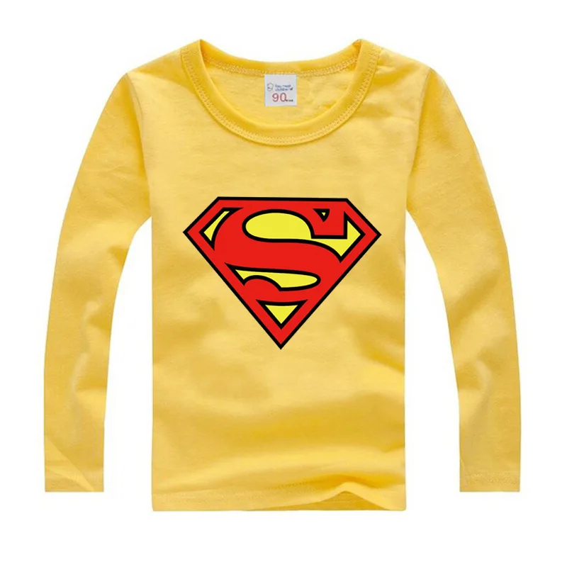 Футболки с длинными рукавами для мальчиков, г., осенняя футболка с суперменом хлопковая одежда для детей от 1 до 15 лет топы для маленьких девочек, футболки, одежда - Цвет: yellow