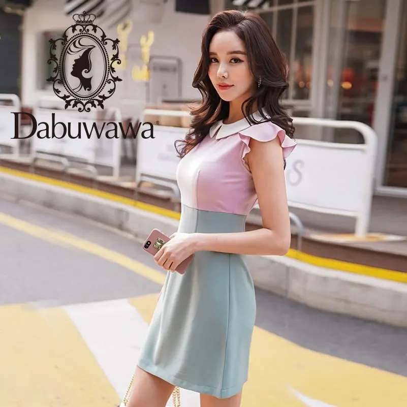 

Dabuwawa OL Style elegant Fashion Patchwork Peter pan Collar Summer Dress 2018 D18BDR287