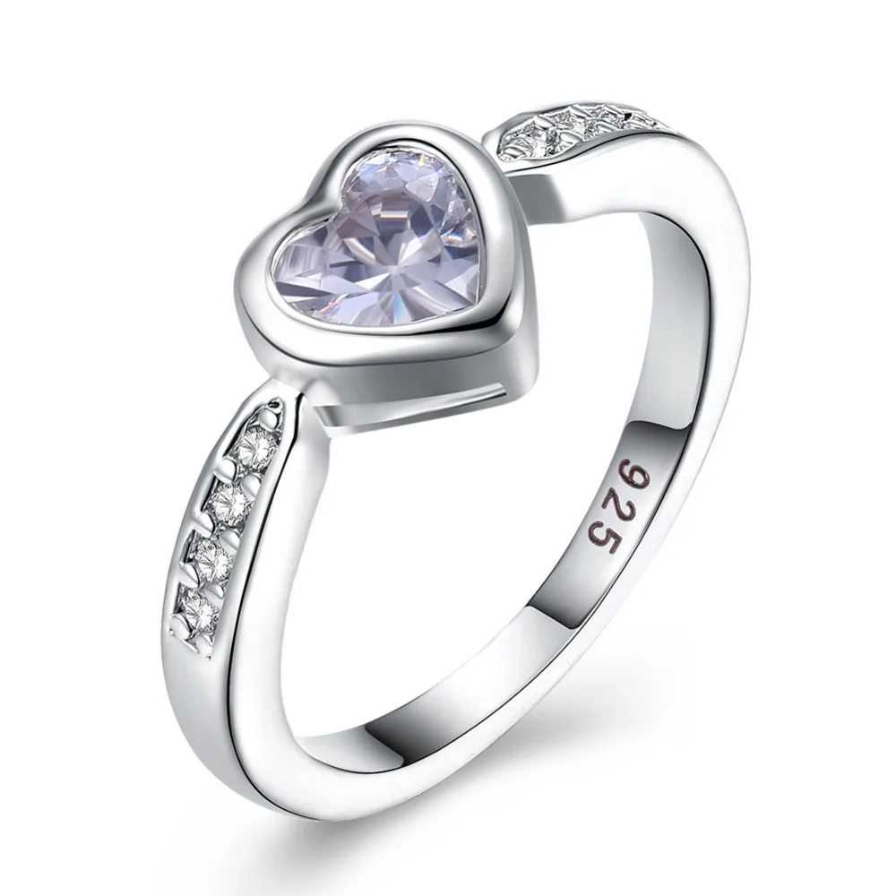 

2018 New 925 silver jewelry sweet heart love heart white clear zircon stone finger ring for women wedding classic jewelry