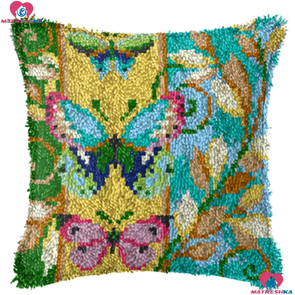 

Latch Hook Cushion Butterfly home Handicraft Embroidery Pillowcase set Latch Hook Rug Kits 3d DIY Needlework Unfinished Yarn