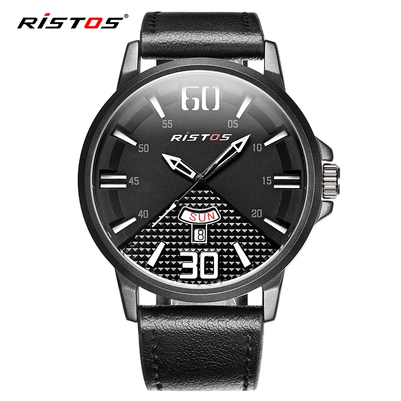 

RISTOS Brand 2017 Man Sport Watch Casual Genuine Leather Watches Military Male Quartz Men Wristwatch Fashion Relogio Hombre 9346