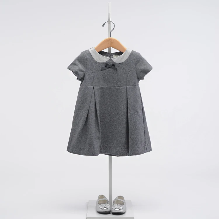Girls grey wool wool dress 9a11c sleeved girls temperament lady Mao Nequn