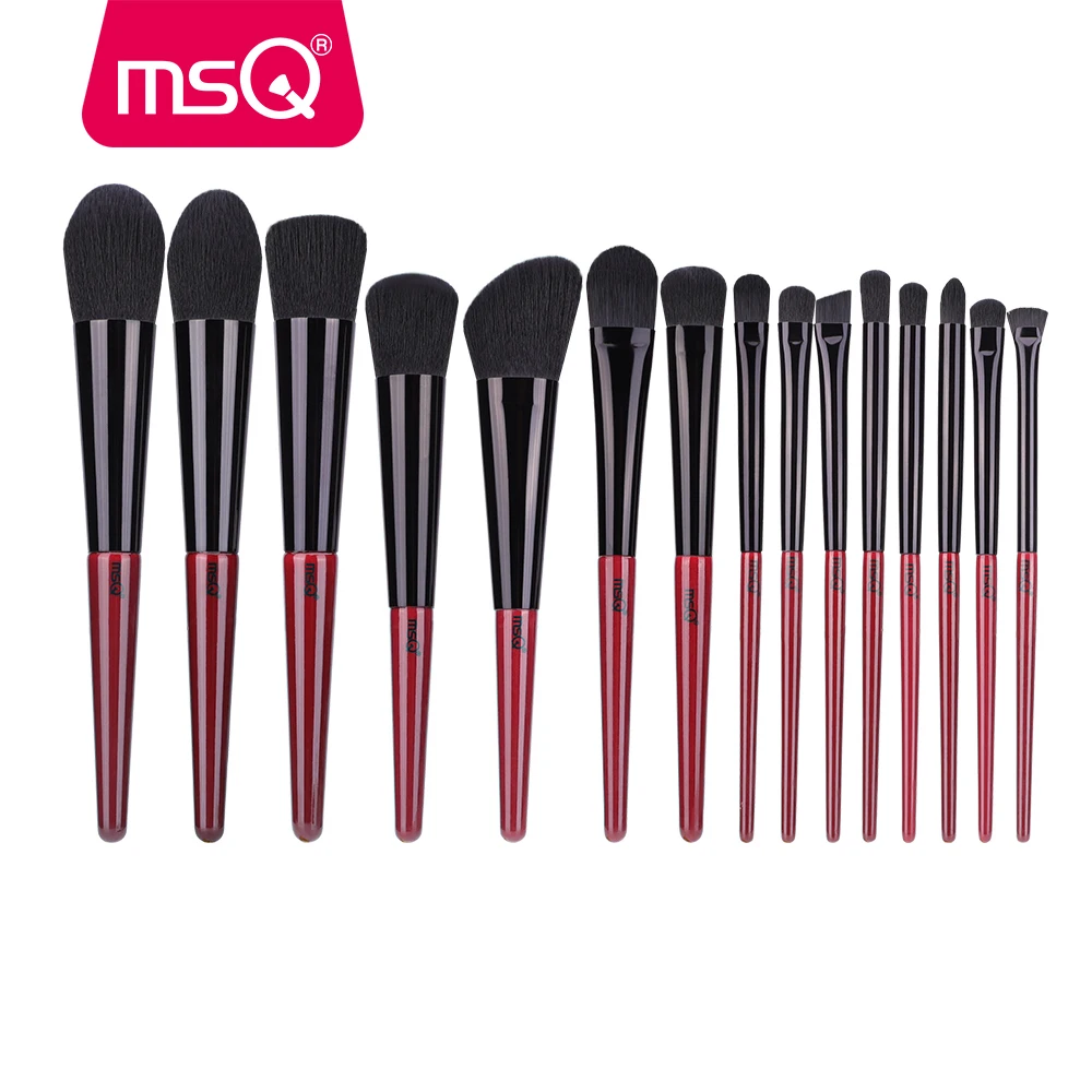 

MSQ 15PCS Makeup Brush Set Foundation Powder Eyeshadow Lip Blush Make up Brushes Kits Cosmetic Beauty Tools Long Tube Red Color