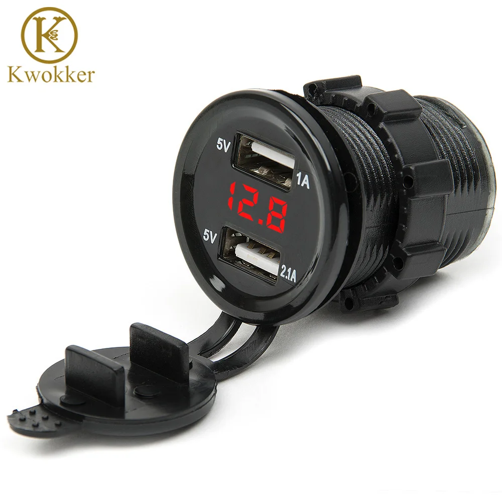 

MN Dual USB Motorcycle Car Electronic Car Charger Adapter Cigarette Lighter Socket Charger + LED Digital Voltmeter Meter Monitor