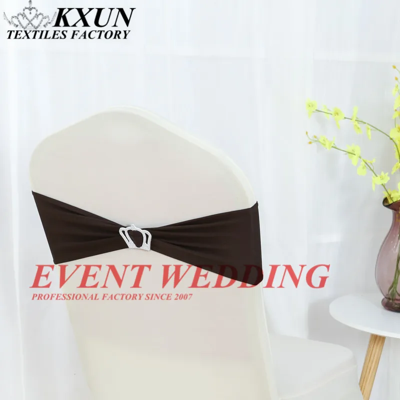 Горячая лайкра эластичная повязка на стул пояс галстук бабочка с пряжка с короной для чехлы для стульев для свадьбы украшения - Цвет: black