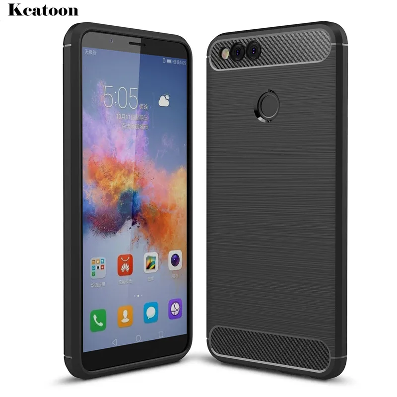 

Luxury Anti-drop Carbon Fiber TPU Case For huawei honor 7x Back Cover Honor 7X Soft phone cases For Huawe 7 x cover conque case