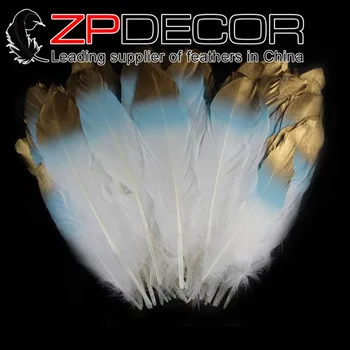 

ZPDECOR 10~20cm(4-8inch) 100pieces/lot Handpicked Light blue& Gold Metallic Satinette Feathers Black for Showgirl Costumes