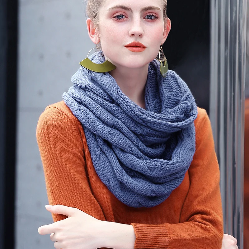 2018 New Thick Warm Winter Snood Scarf Women Chunky Cable Ring Scarf