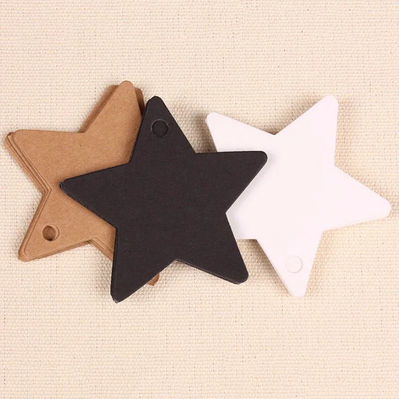 

50pcs/lot Star Kraft Paper Hang Tags Wedding Christmas Halloween Party Favor Price Gift Label White Black Brown 3 Colors