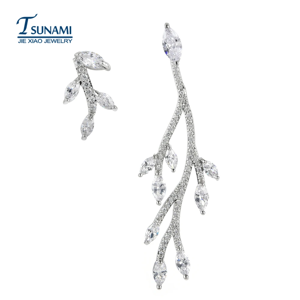 Новые модные роскошные, роскошные листва Асимметричные модные циркониевые серьги ювелирные изделия для женщин/девочек ER-206 креативный AB Стиль