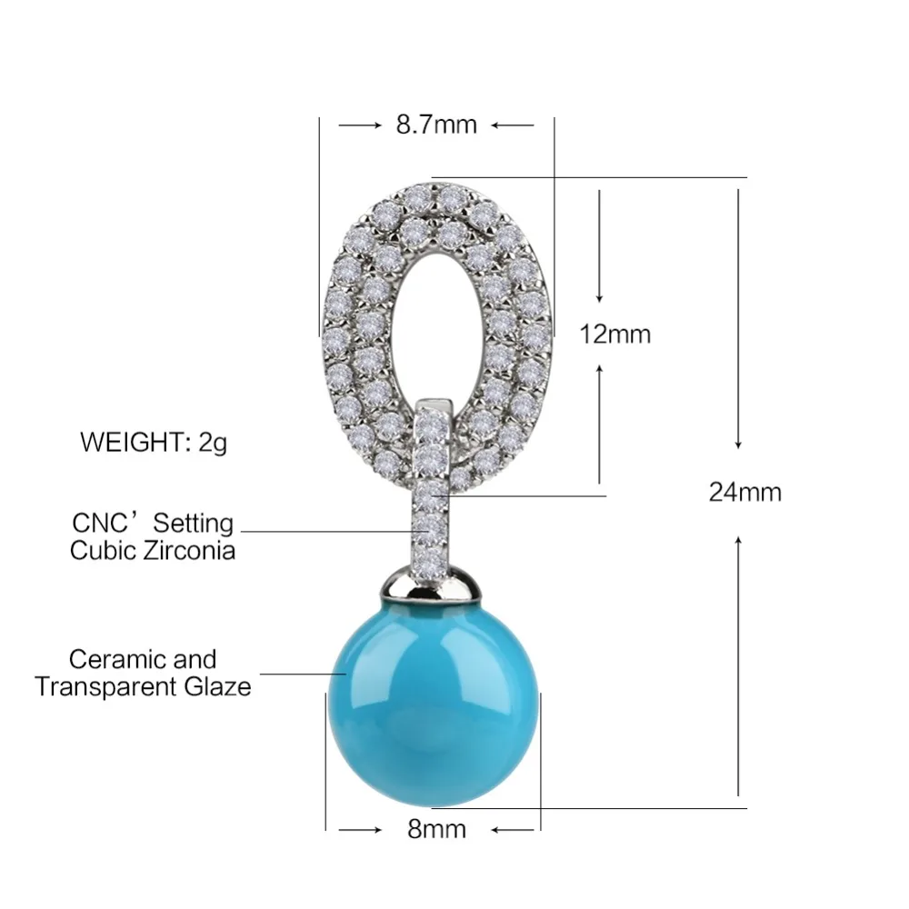 Новое поступление Небесно Голубой Керамика Для женщин серьги Bling со стразами для