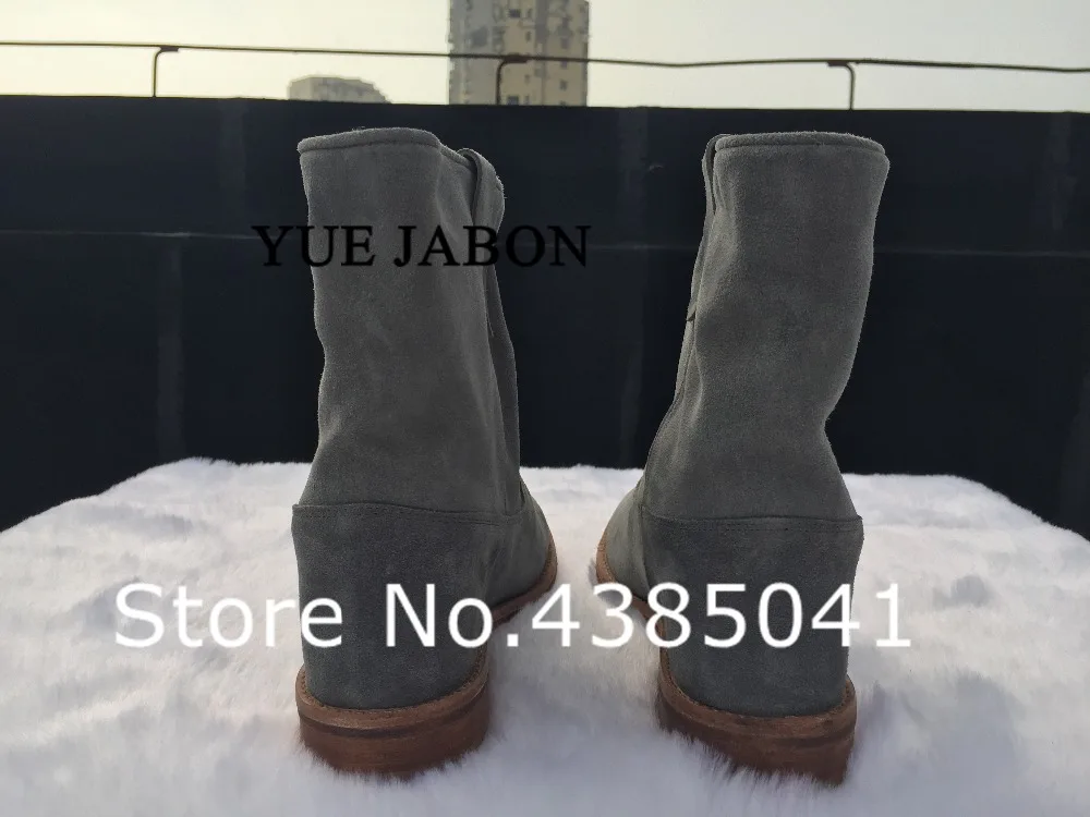Yue jabon/женские ботинки на танкетке, увеличивающие рост, с круглым носком; Фирменные женские ботильоны в уличном стиле; осенние ковбойские ботильоны на плоской подошве; Mujer