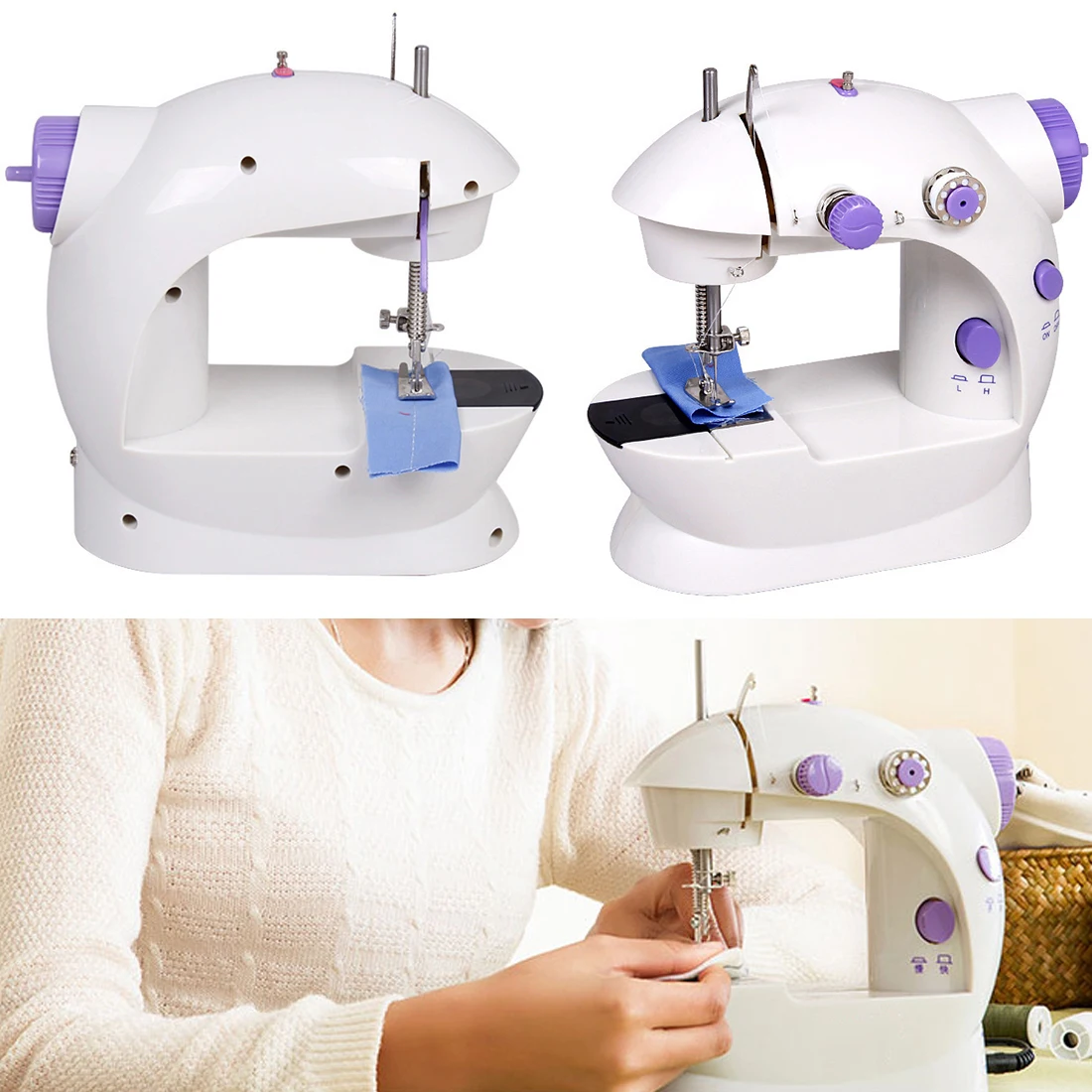 

Mini Sewing Machine with Light Household Dual Speed Adjustment with Light Foot Double Threads Pendal Sewing Machine