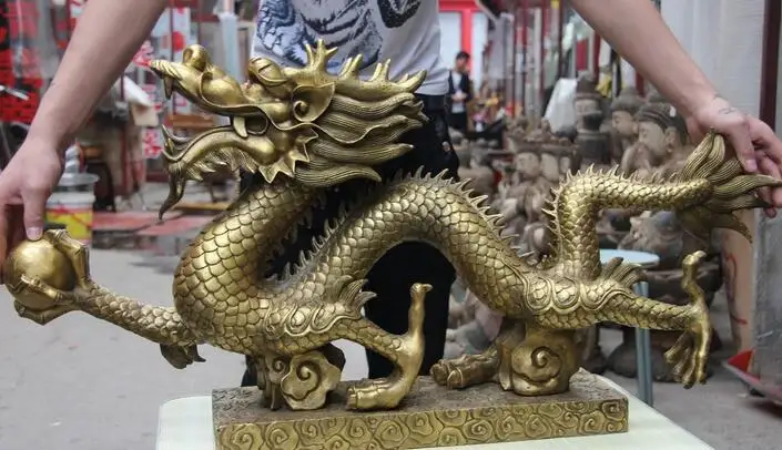Китайская Бронзовая медная Статуэтка Fenghshui благоприятная муха дракон с бусинами