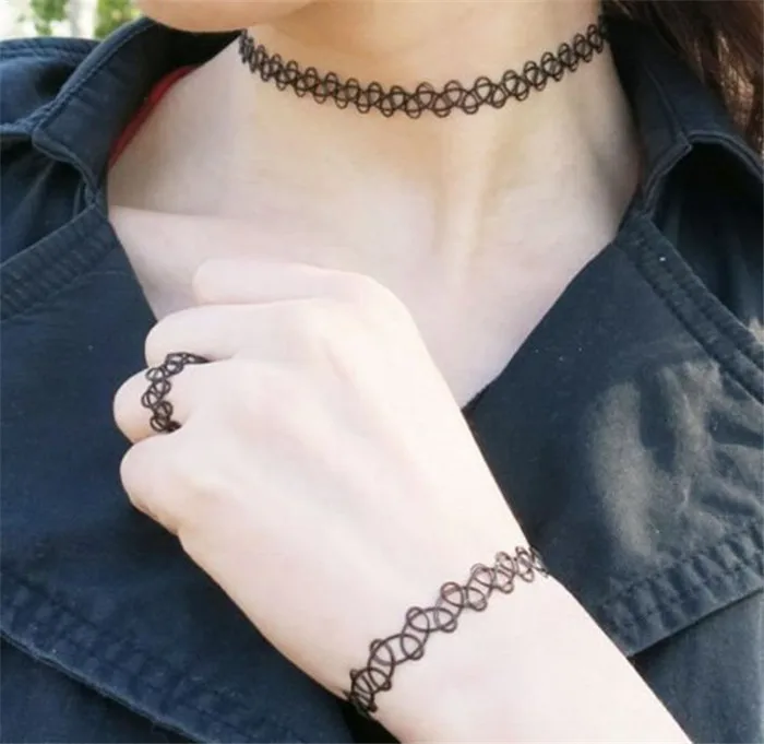 13 colors Hot Selling Vintage Stretch Tattoo Choker Necklace Gothic Punk Grunge Henna Elastic with Choker Necklaces (28)