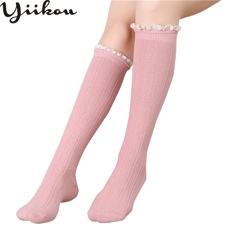 

Female spring models Japanese cotton double needle lace women's fashion knee stockings girls boots but knee stockings