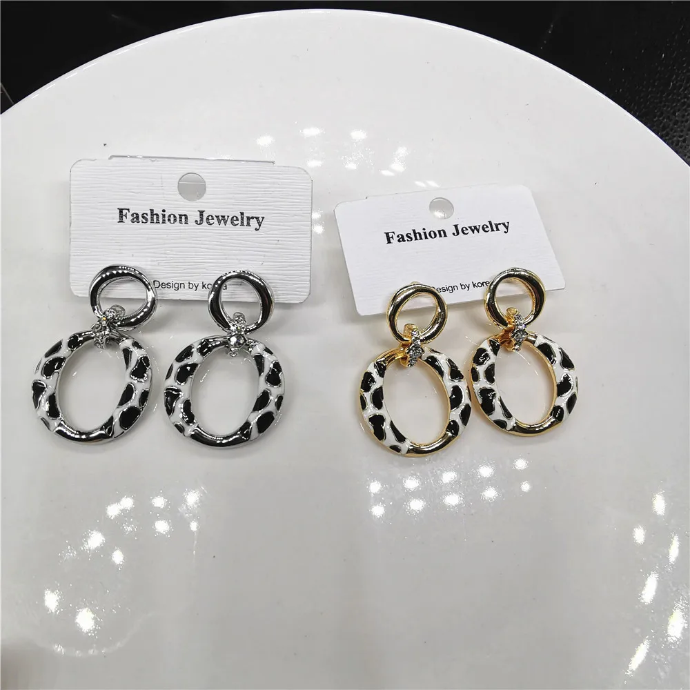 

2019 New Gold Color Dangle Earrings Rhinestone Classic Enamel Round Drop Earring For Women Jewelry
