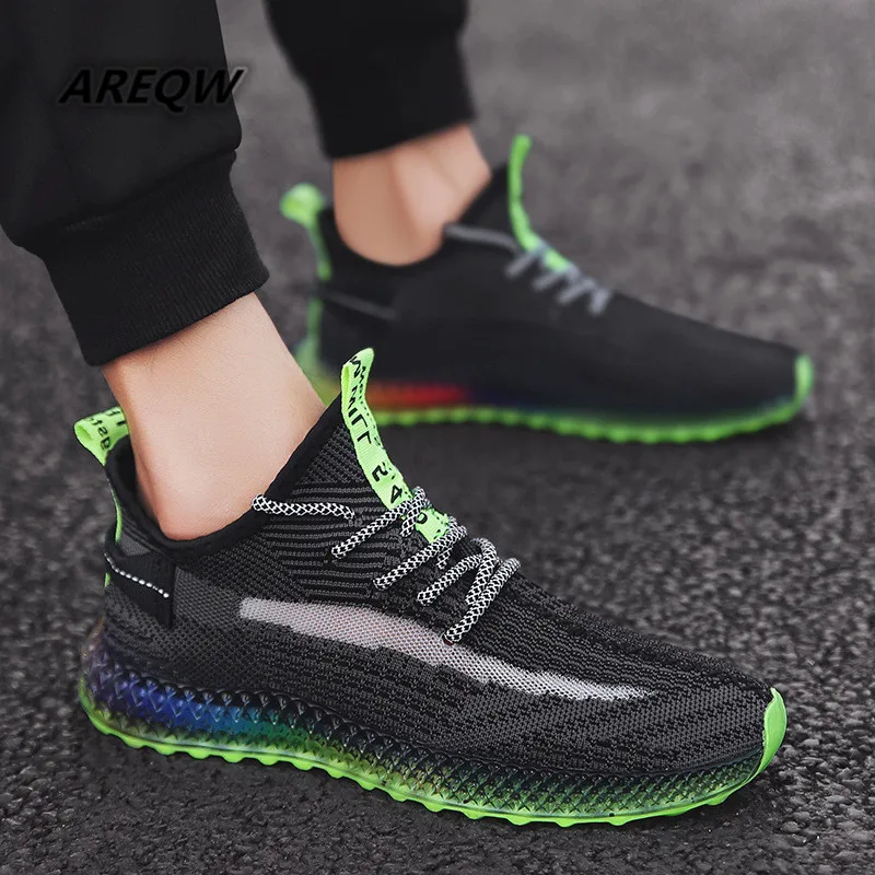 

2019 New Flying Woven Breathable Solid Color Men's Casual Shoes Fashion Low To Help Mesh Sneakers Trend