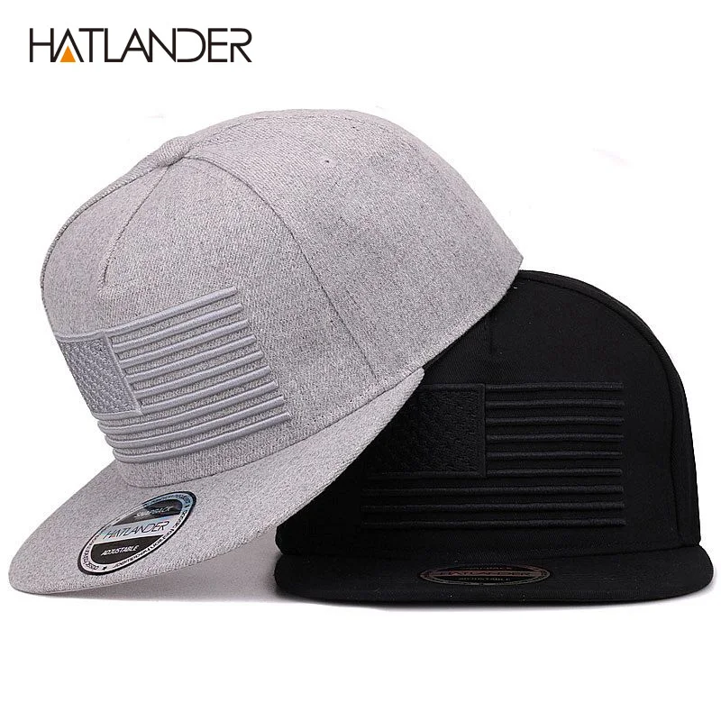 [HATLANDER] Raised flag embroidery cool flat bill baseball cap mens gorras snapbacks 3D flag hat ourdoor hip hop snapback caps