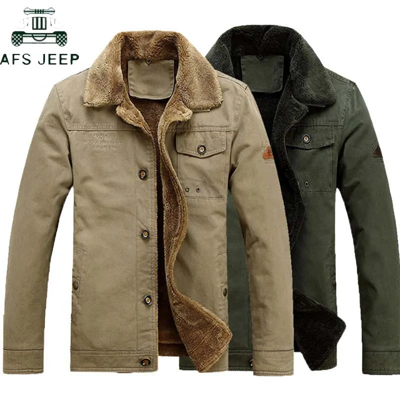 

AFS JEEP Brand Winter Jacket Men Thick Warm Parka hombre Plus Size M-4XL Fleece Military Fur Plush Lapel Jackets Parkas hombre