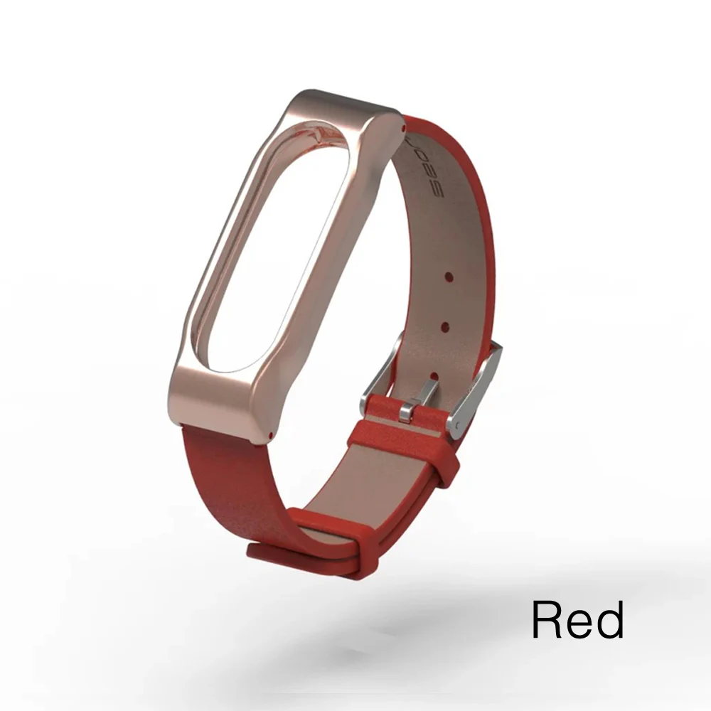 Ремешок mi jobs для Xiaomi mi Band 2 ремень из металла и кожи браслет для mi Band 2 браслеты Сменные аксессуары для mi Band 2 - Цвет: Red