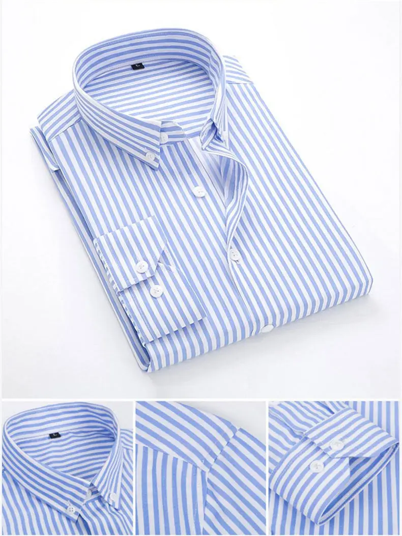 5XL Plus Large Size Striped Shirts Men Long Sleeve Casual Autumn Spring Classic Male Shirts Non-Iron Dress Shirts Man Muls Brand 6