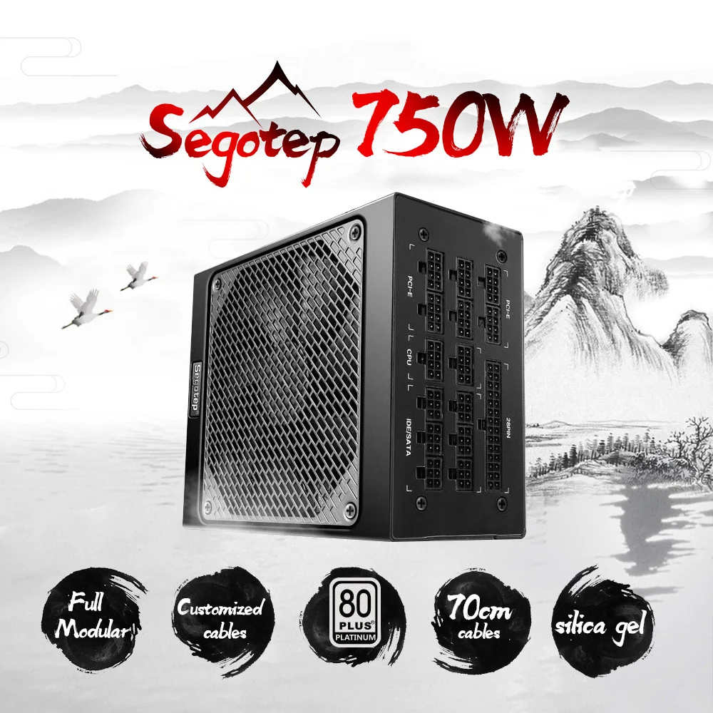 

Segotep Gaming 80 Plus Platinum KL-750W Power Supply With Low Noise Fan and Auto Fan Speed Control Full modular 94% efficiency