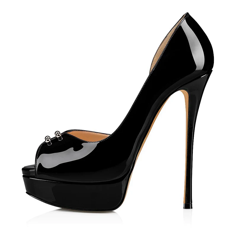 Новейшие черные туфли-лодочки из лакированной кожи на высоком каблуке и платформе с открытым носком; женские блестящие элегантные белые свадебные туфли; женские модельные туфли на каблуке для вечеринки