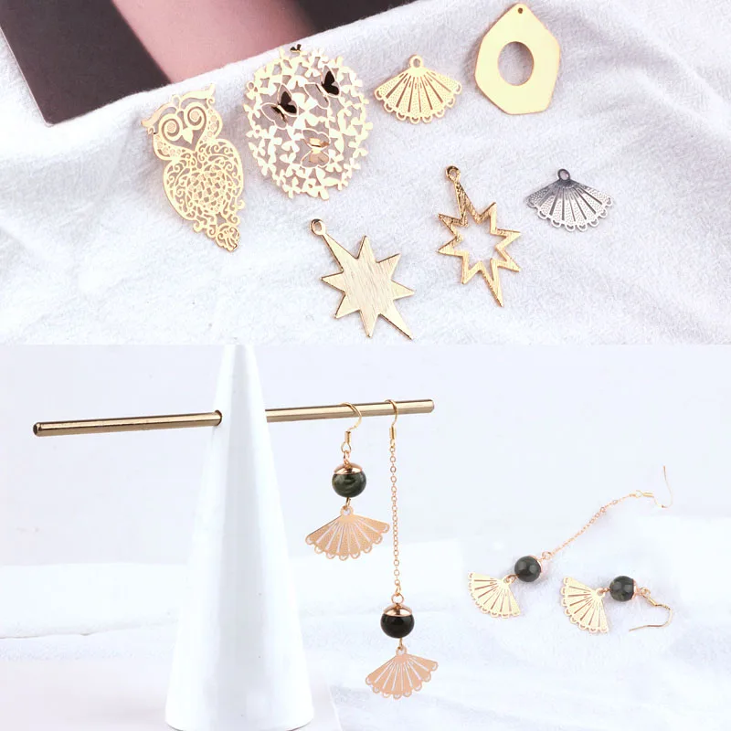 

6PCS 24k Gold Color Plated Brass Star Hollow Owl Pendants Charm for Jewelry Making Finding Accessories