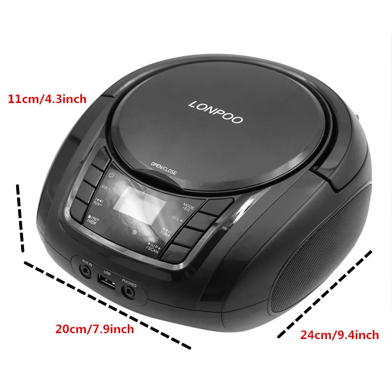  LONPOO Bluetooth CD Player Boombox Portable CD Player USB Boombox Stereo Subwoofer Speaker FM Radio