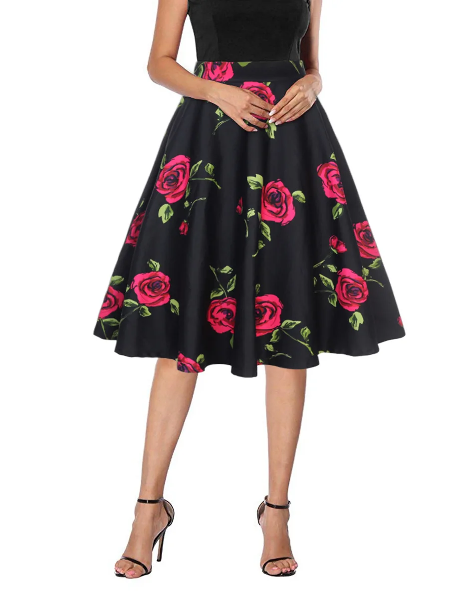 Черная летняя винтажная юбка с цветочным принтом для женщин s Modis повседневная короткая юбка трапециевидной формы с 15 стилями для женщин Новинка