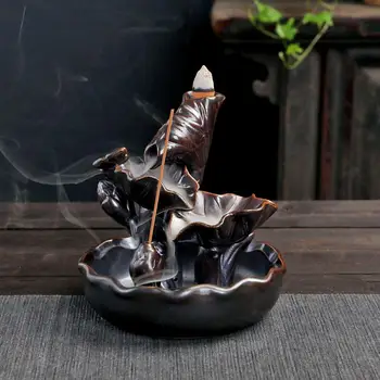 

Lotus Leaf Backflow Incense Burner Retro Smoke Waterfall Incense Holder Lotus Smell Aromatic Home Office Ceramic Incense Crafts