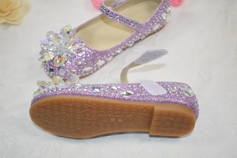 Sapatos de Cristal Sapatos de Couro Crianças da Criança do Bebê Sapatos de Dança Novas Meninas Moda Plana Vidro Strass Princesa Crianças 04 21 Mamãe e Bebê