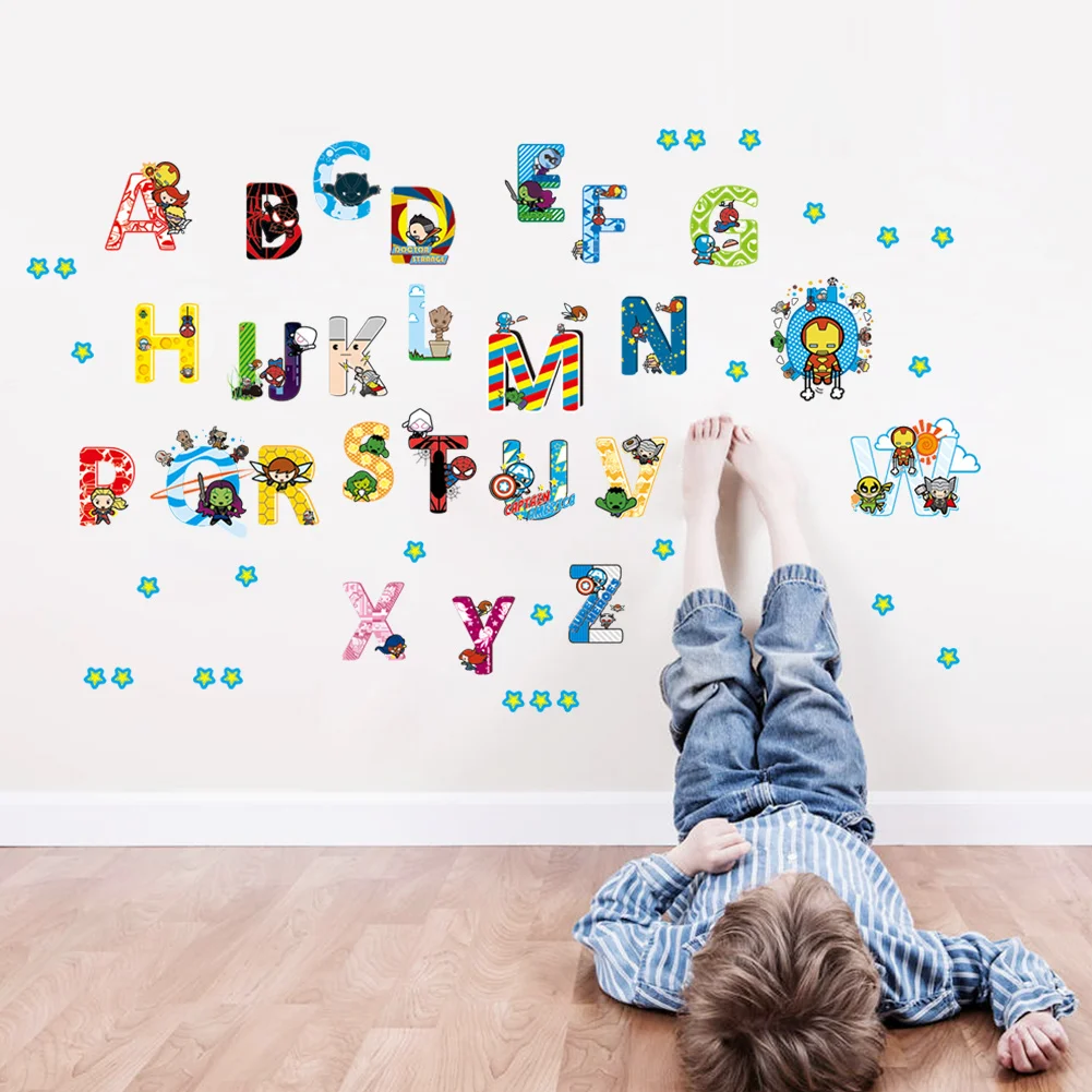 

Disney Marvel The Avengers Alphabet Wall Stickers A To Z 26 Letters DIY Decal For Kids Room Bedroom Accessories Learning poster