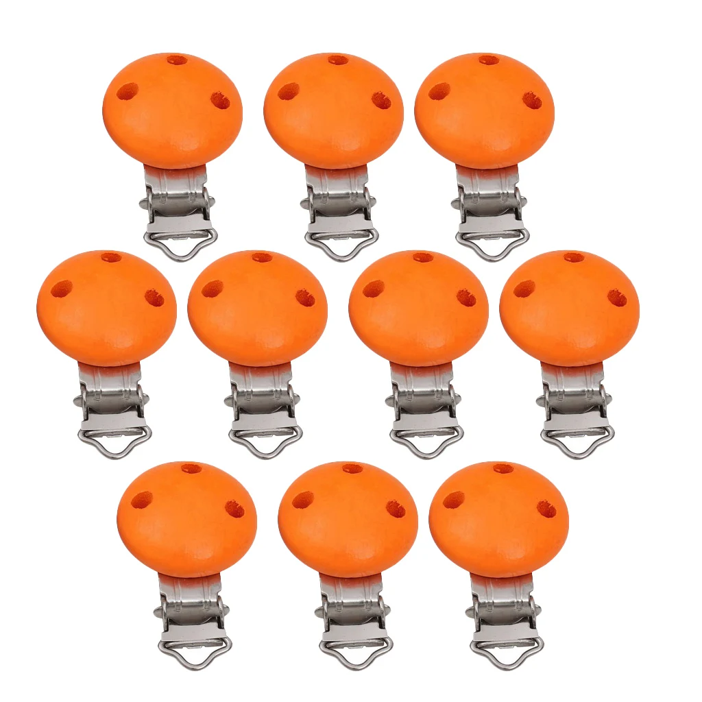 10 Pieces Baby Infant Toddler Newborn Pacifier Clips Wood Metal Holders Cute Infant Soother Clasp Feeding Supplies Bibs Burp Acc